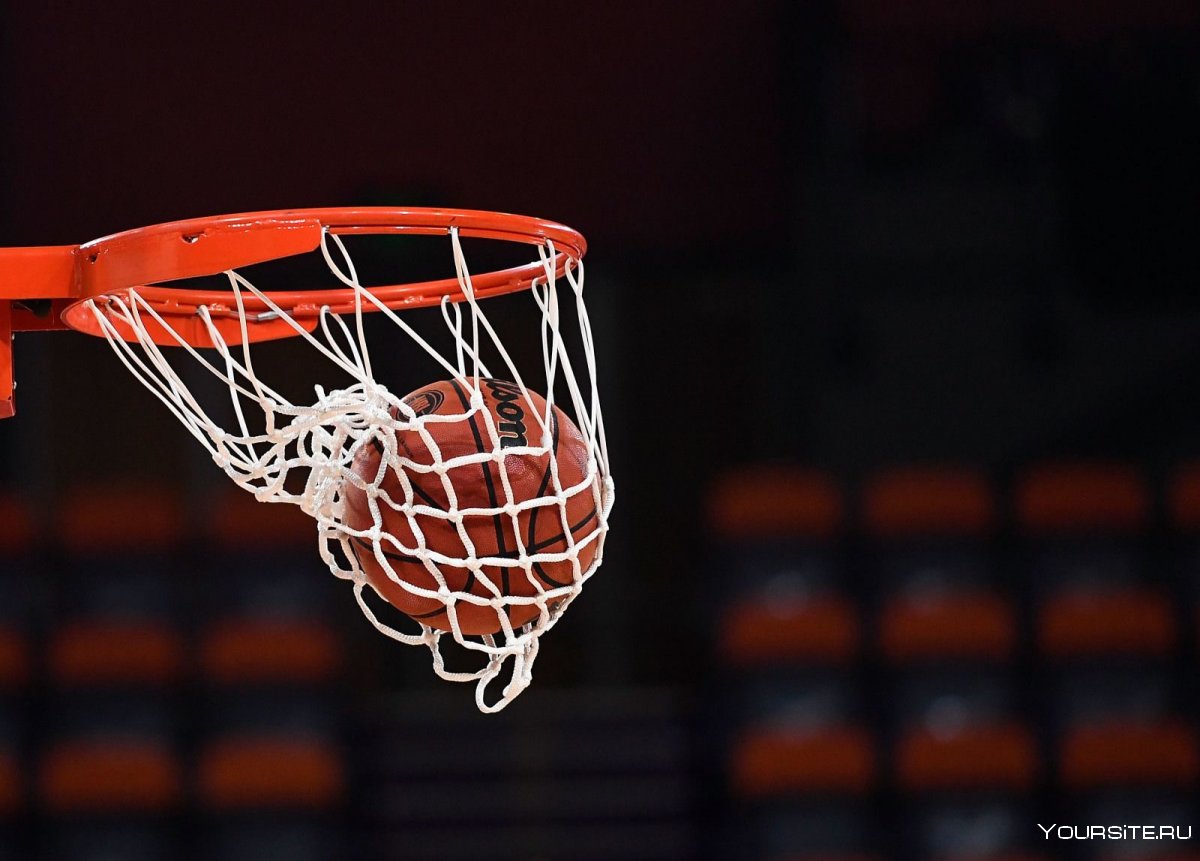 Баскетбольный мяч в корзине НБА