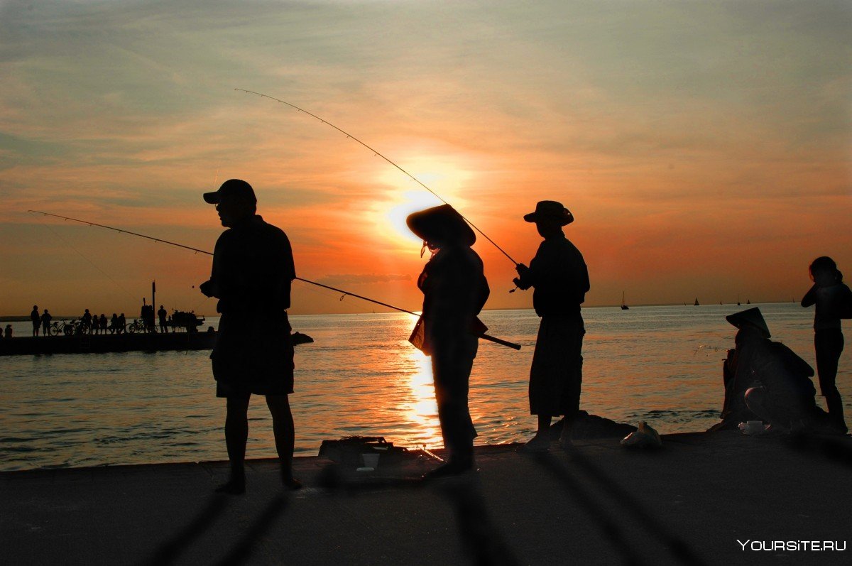 Рыбалка в море на закате