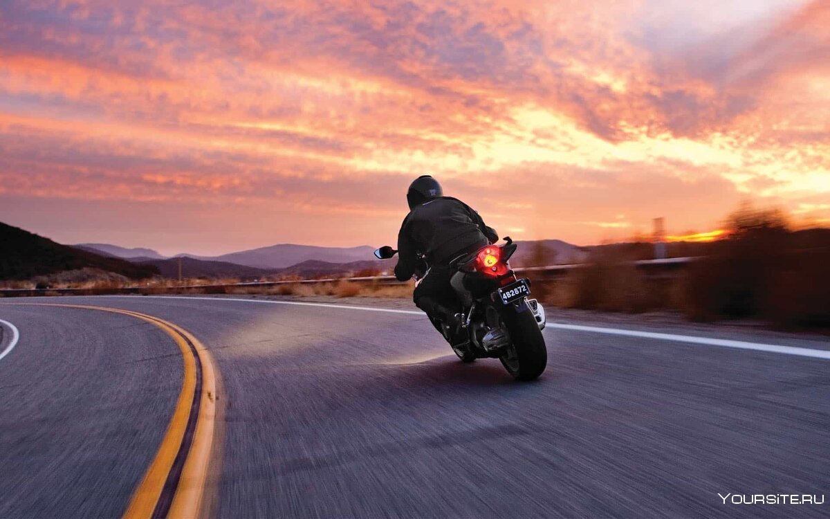 Мотоцикл дорога закат