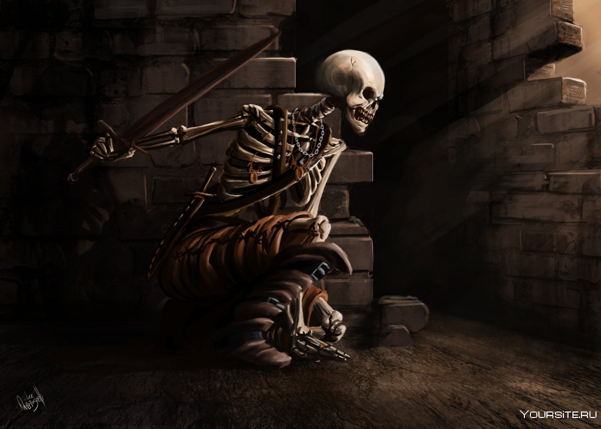 Скелет с гантелей