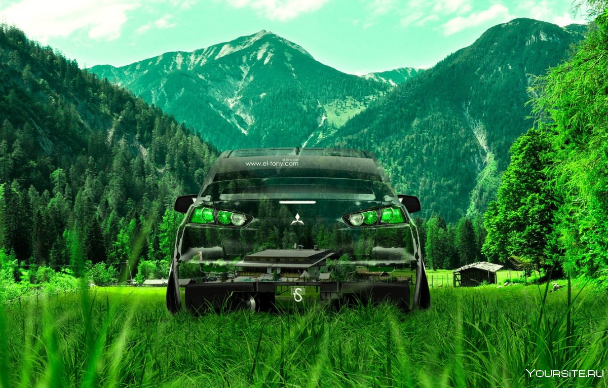 Грузовики лес. Автомобиль в горах. Пейзаж с машиной. Машина на природе. Автомобиль на фоне природы.