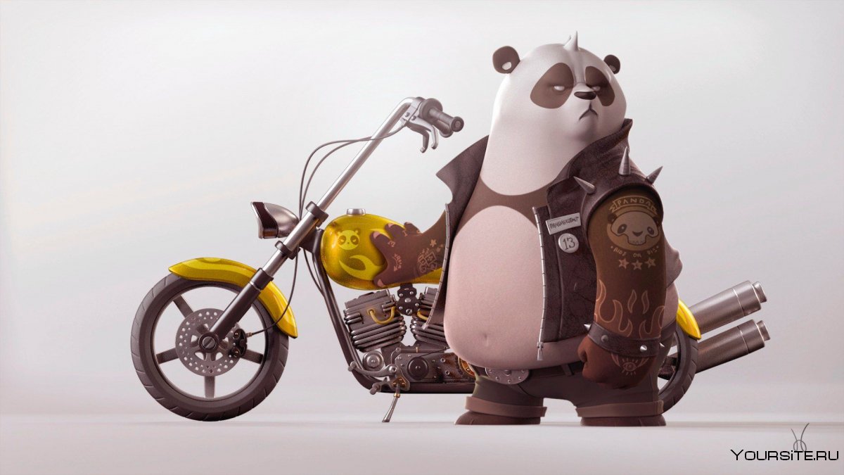 Панда на мотоцикле
