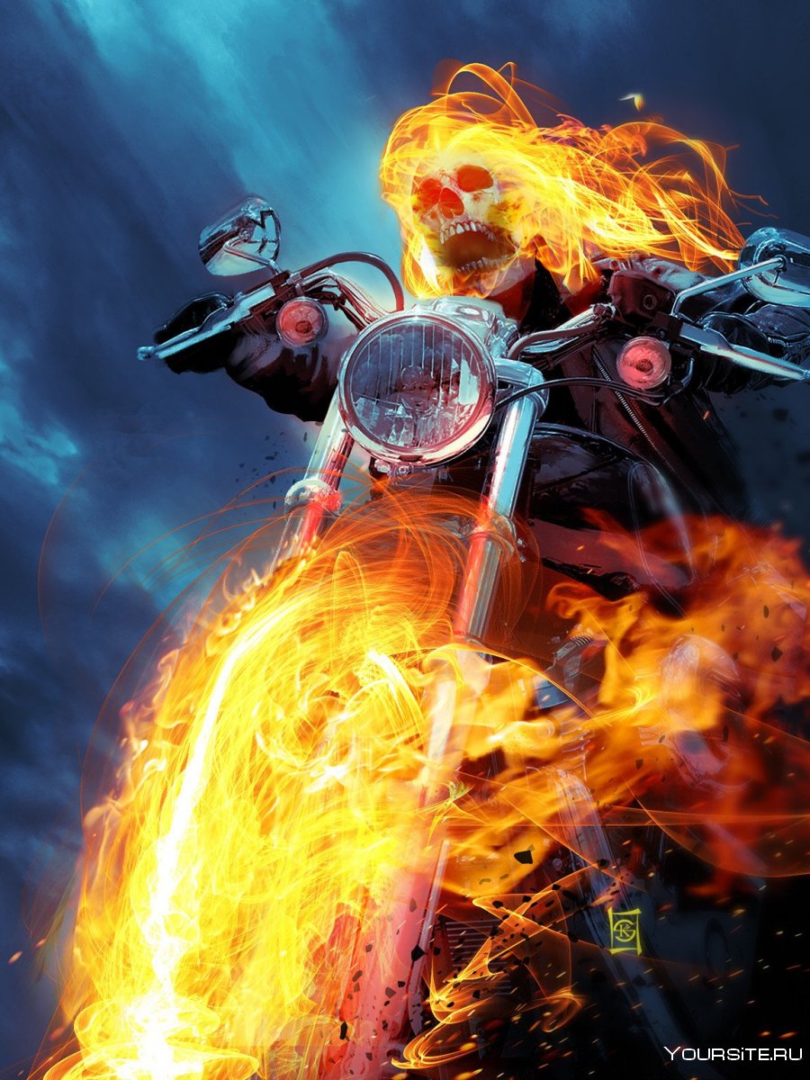 Мотоцикл на фоне огня