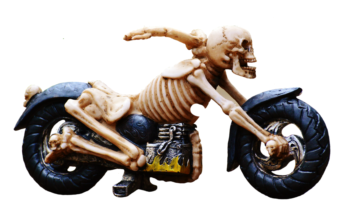 Скелет байкер на мотоцикле