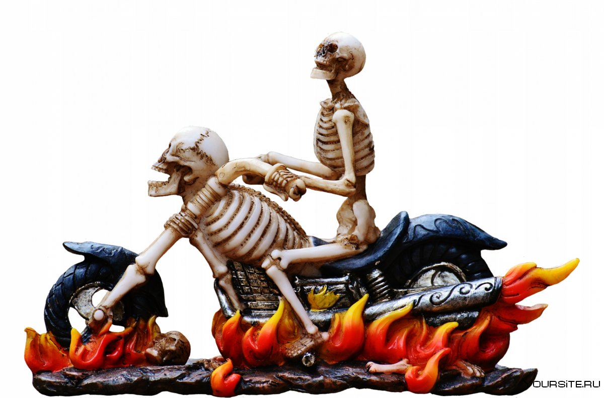 Скелет байкер на мотоцикле