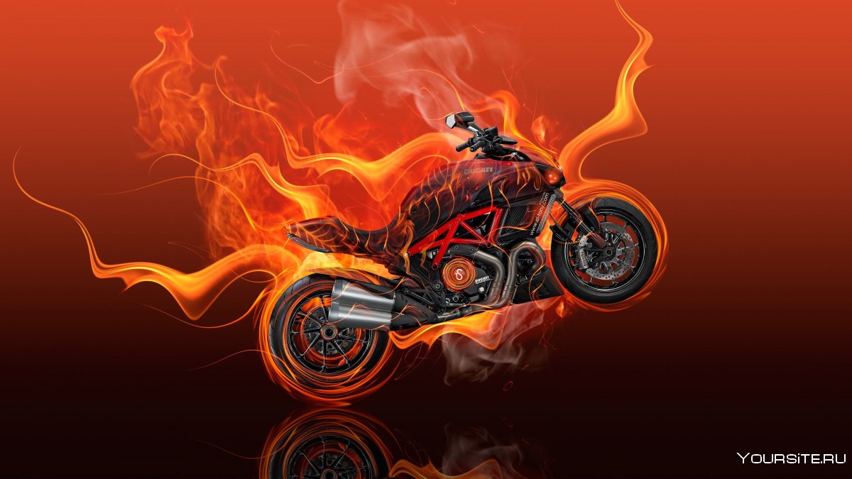 Огненный скелет на мотоцикле