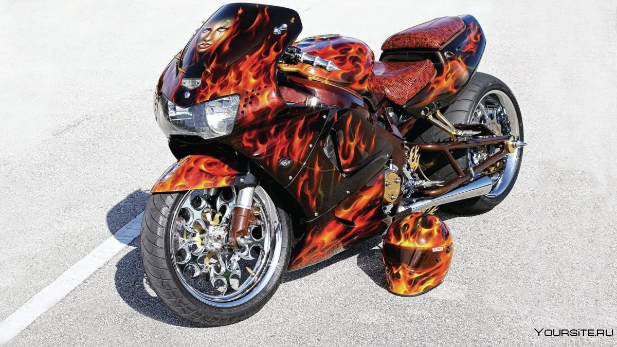 Обои мотоцикл и огонь