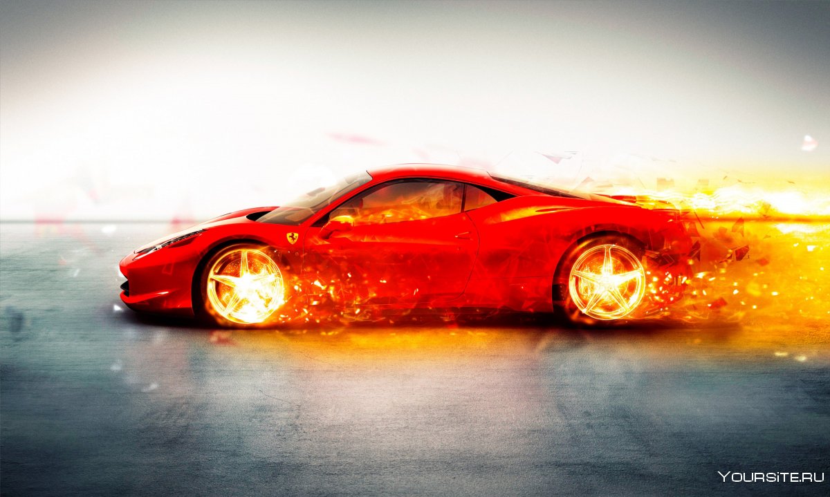 Красная машина в огне