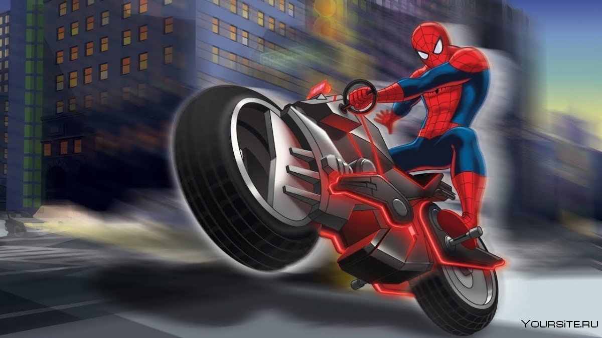 Человек паук на мотоцикле