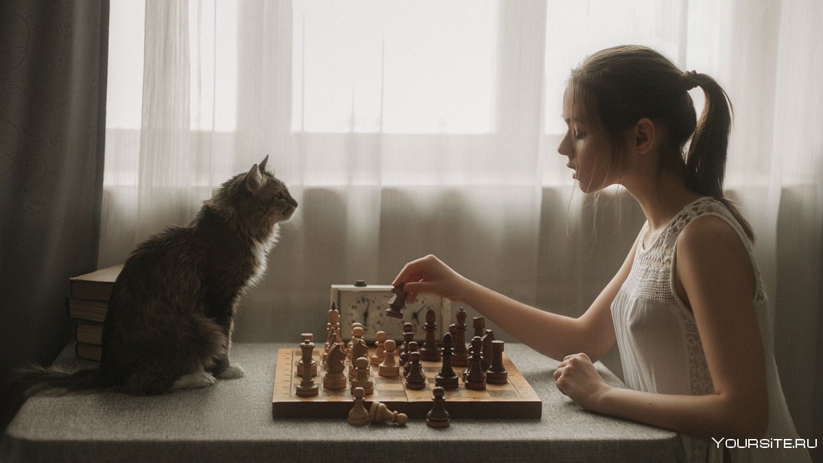 Девушка играет в шахматы