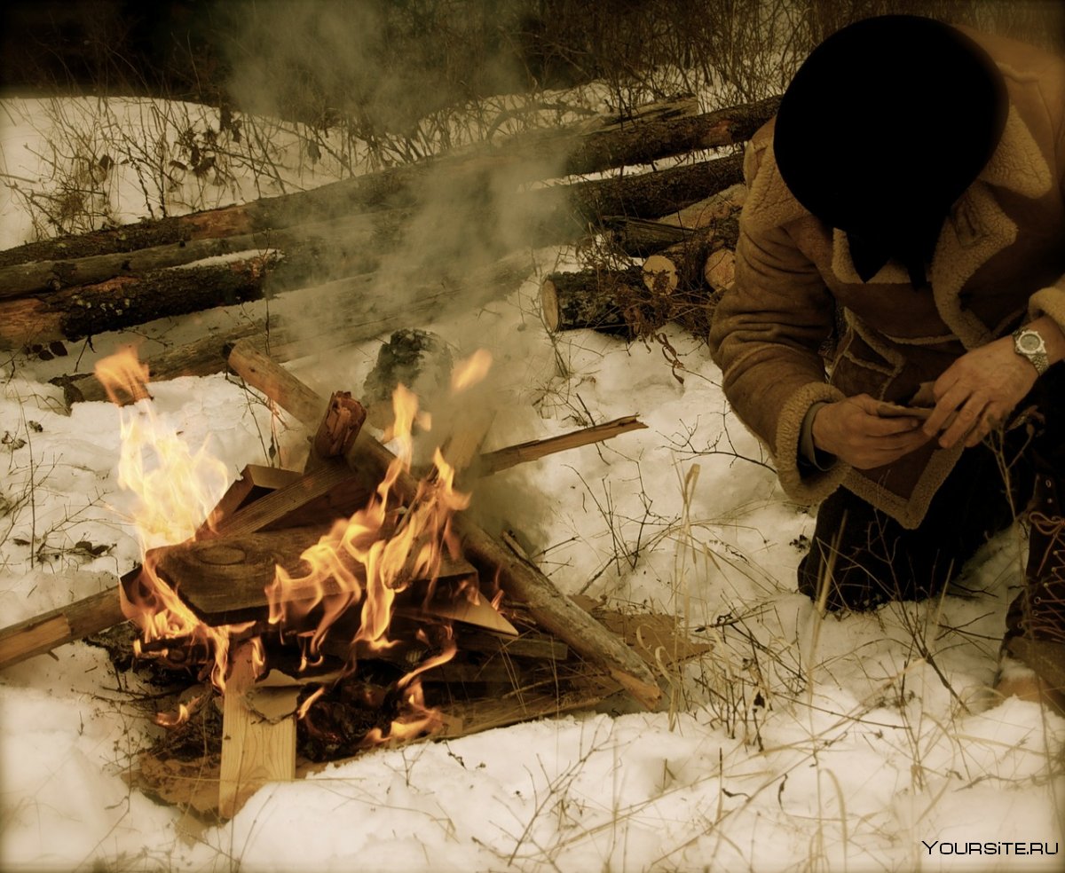 Выживание у костра зимой в лесу