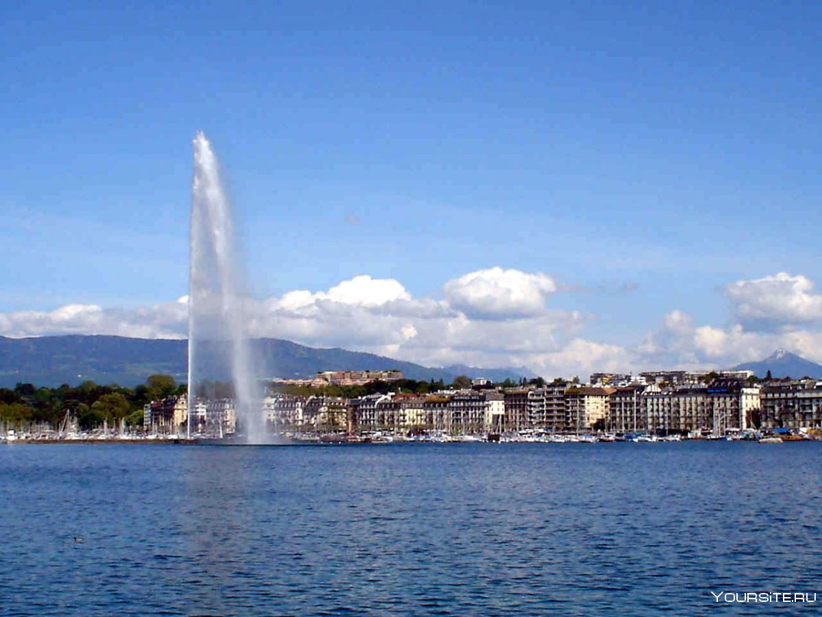 Женевское озеро Швейцария фонтан