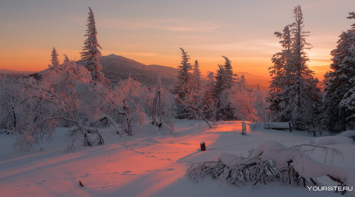 Закат на Урале зимой