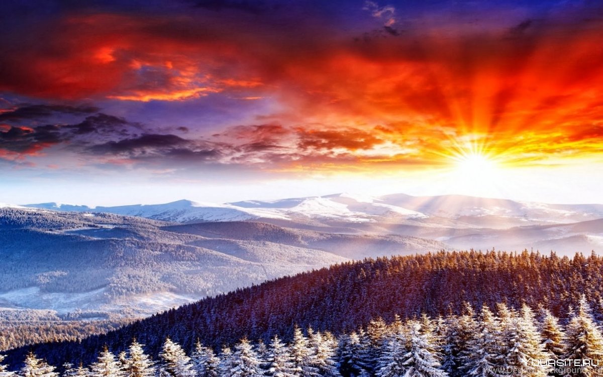 Рассвет в горах зима рабочий стол