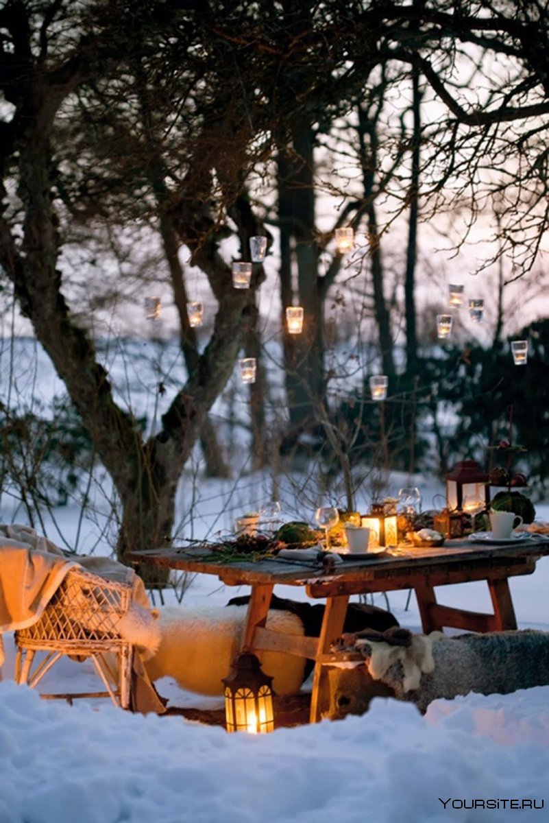Романтический пикник на природе зимой
