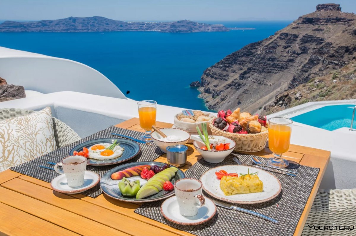 Santorini Греция завтрак на море