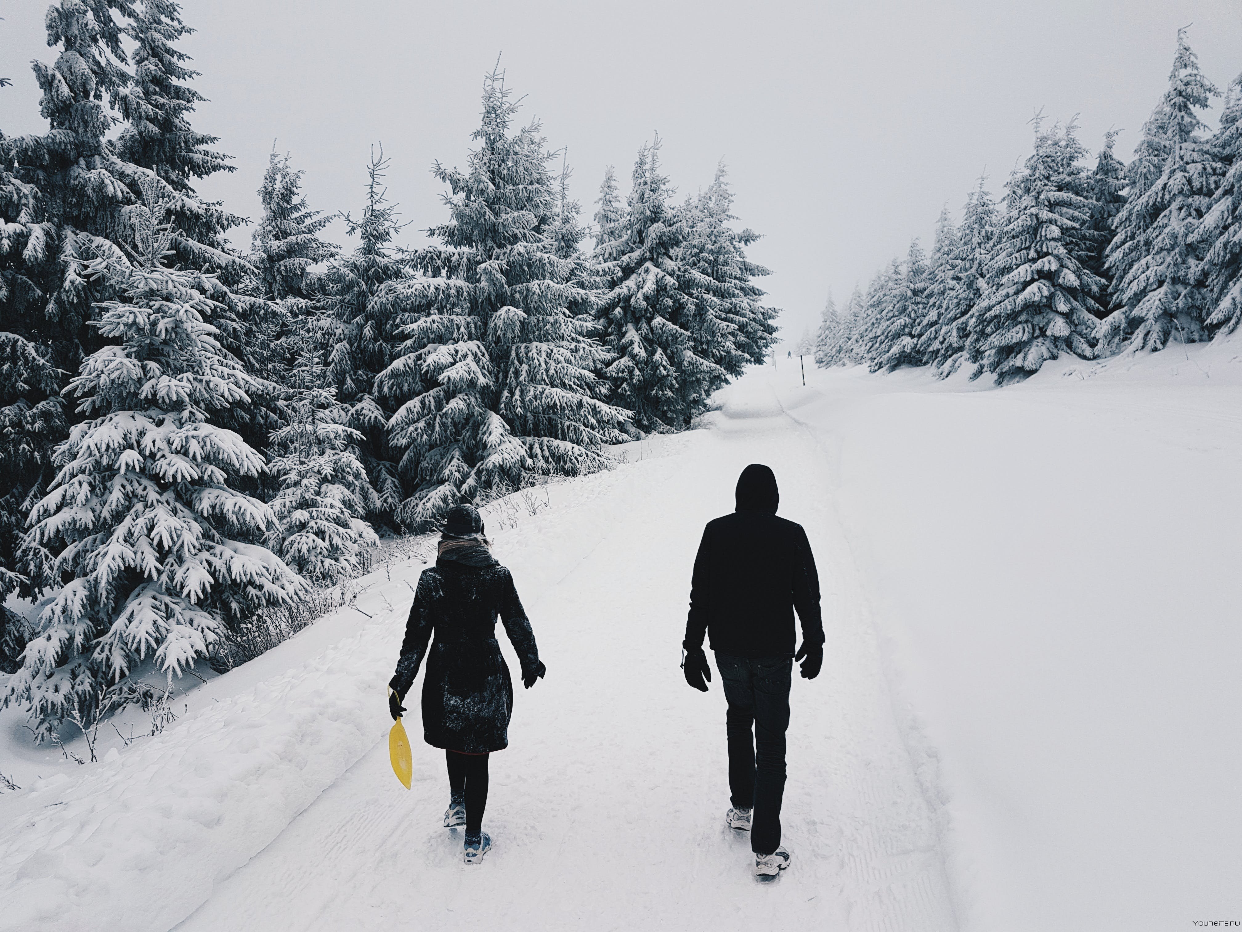 Люди гуляют зимой
