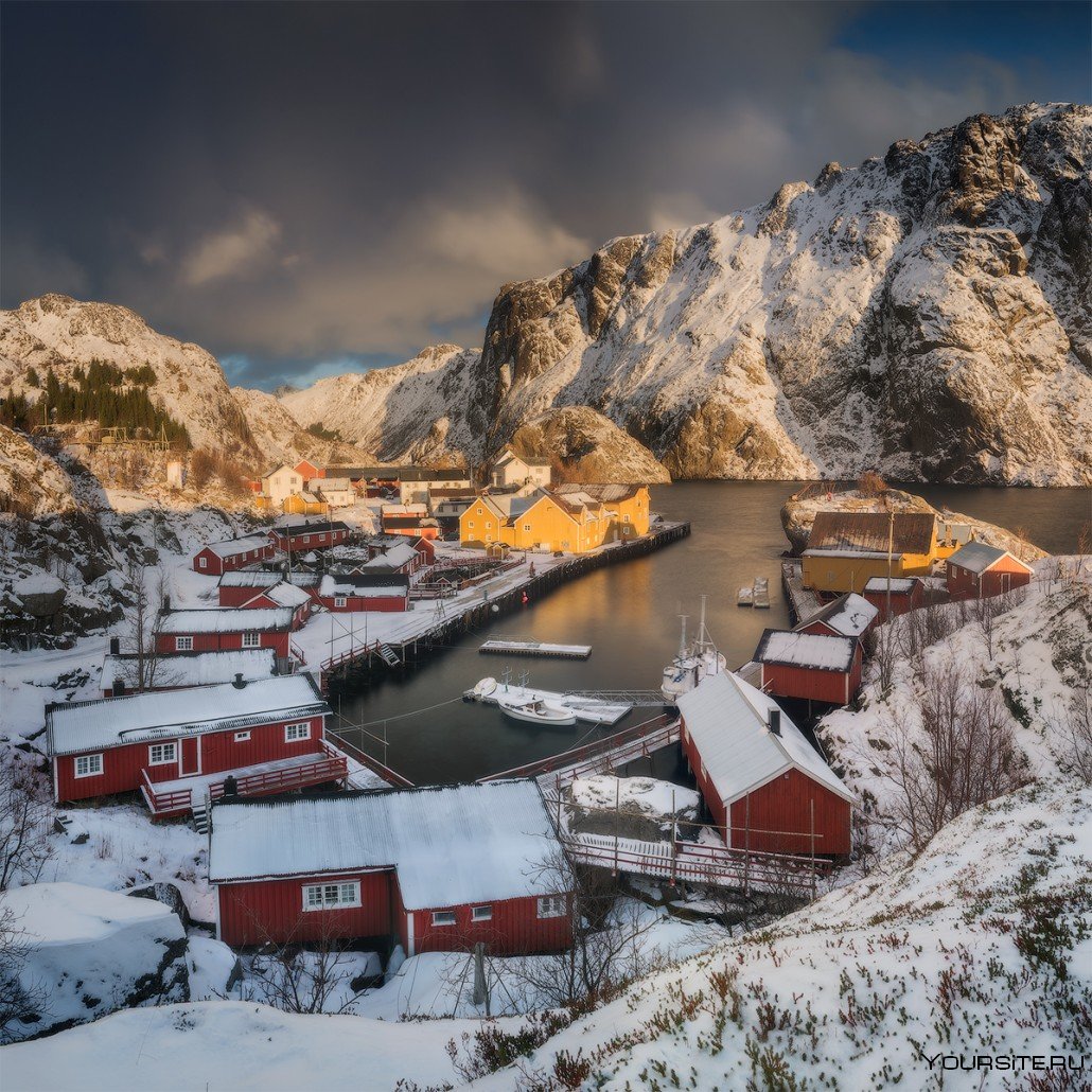 Норвегия зимой Fjordi