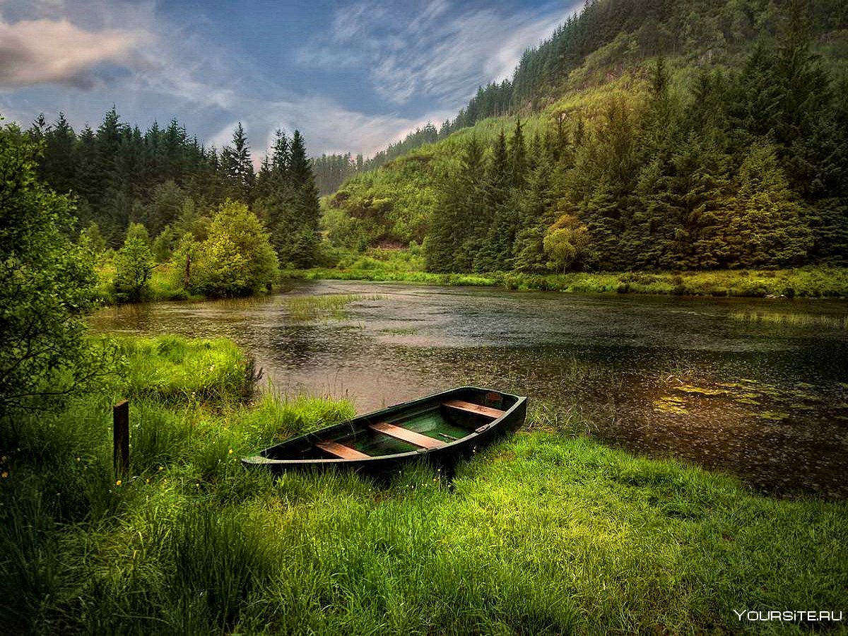 Природа лодка на реке