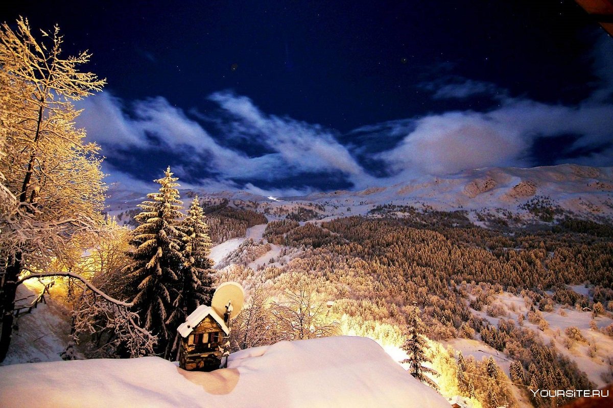 Красивые пейзажи ночь зима Франция