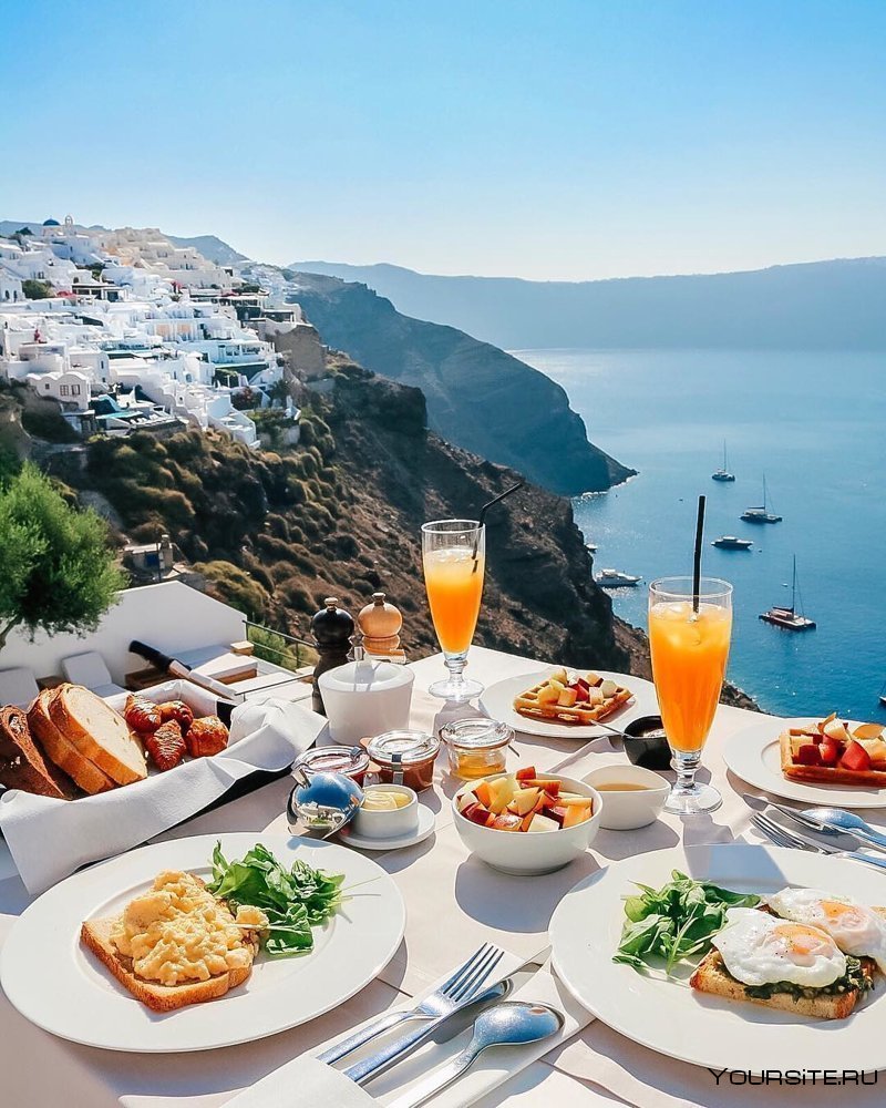 Santorini Греция завтрак на море