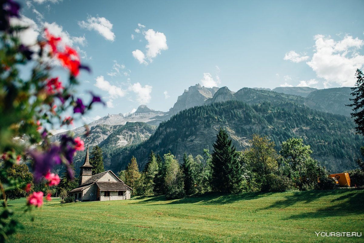 Швейцария домики лето цветы