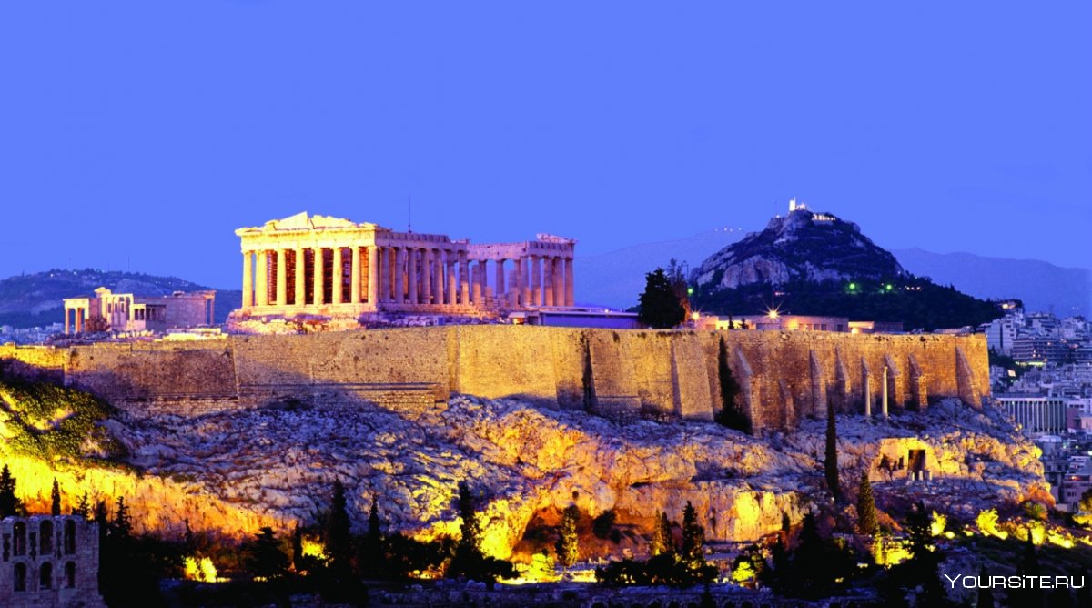 Ночной Акрополь Греция Афины