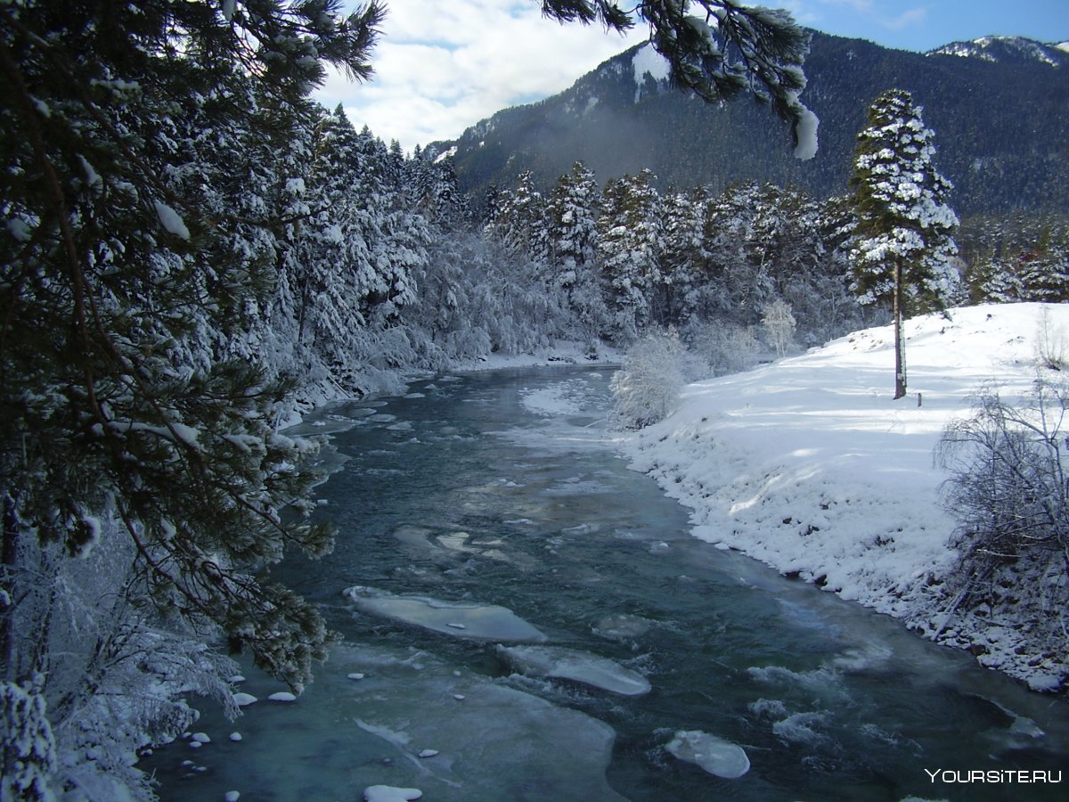 Зима Горная река Архыз