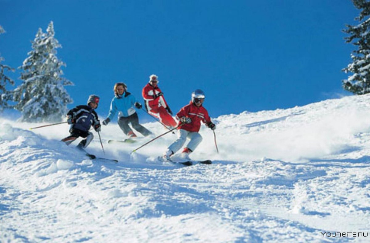 Катание на горных лыжах семьей