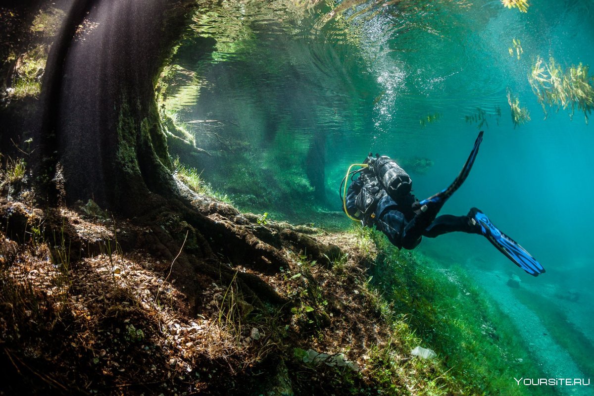 Австрия зеленое озеро подводный парк