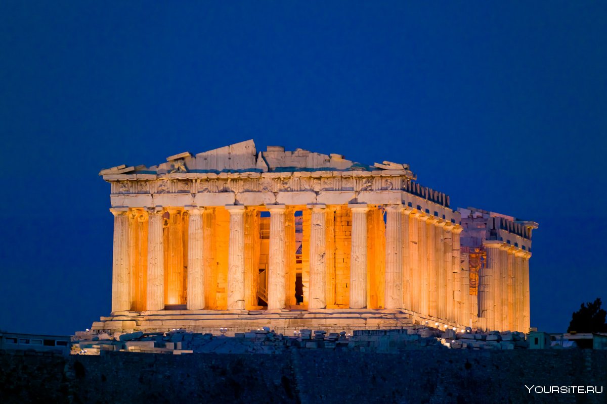 Ночной Акрополь Греция Афины