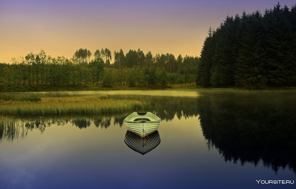 Лесное озеро лодка