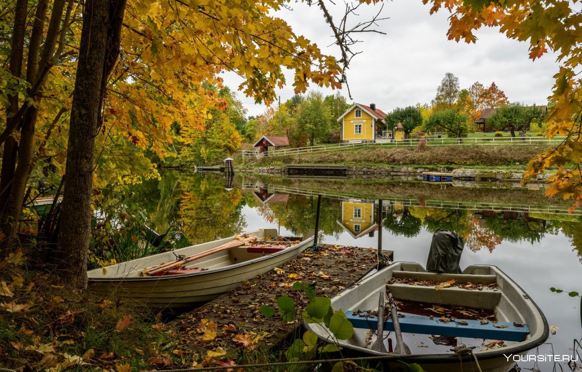 Осень река лодка