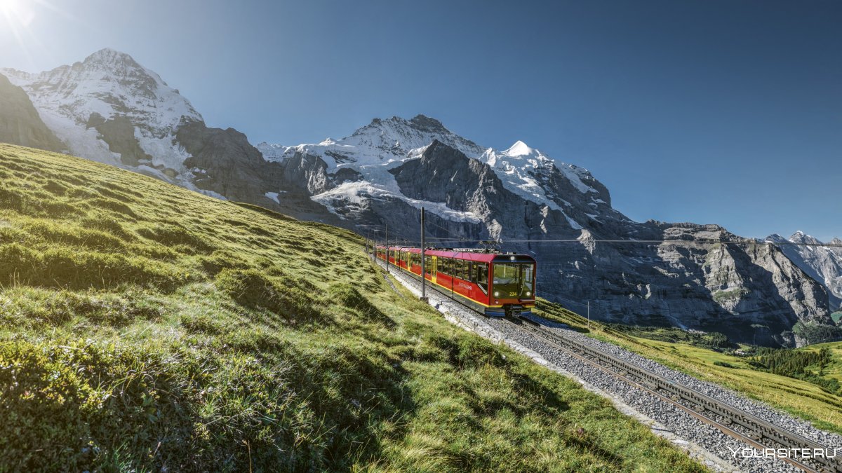 Юнгфрау гора и железная дорога в Швейцарии