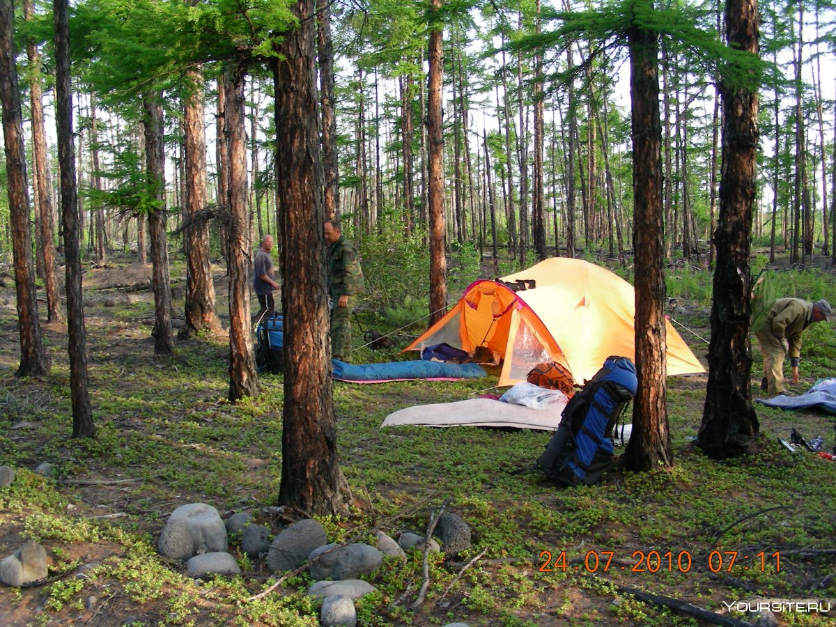 Туристическая палатка на природе