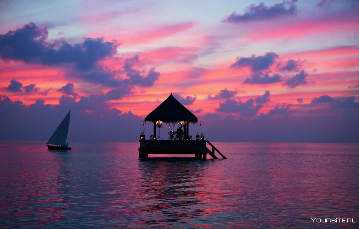 Мальдивы розовый закат