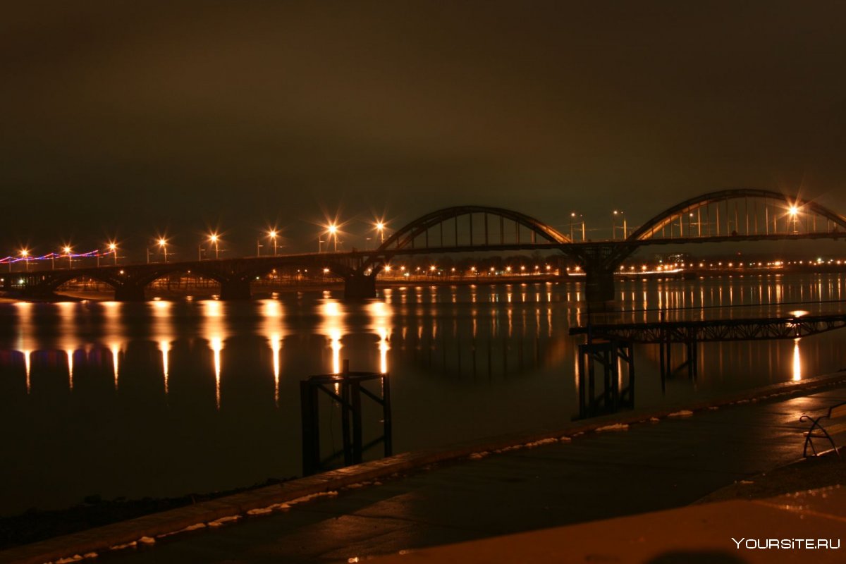 Волга река Рыбинск ночью
