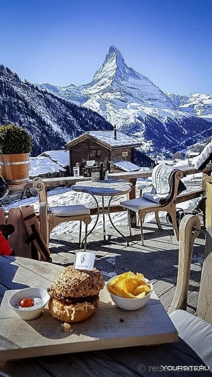 Горы Альпы Швейцария кафе