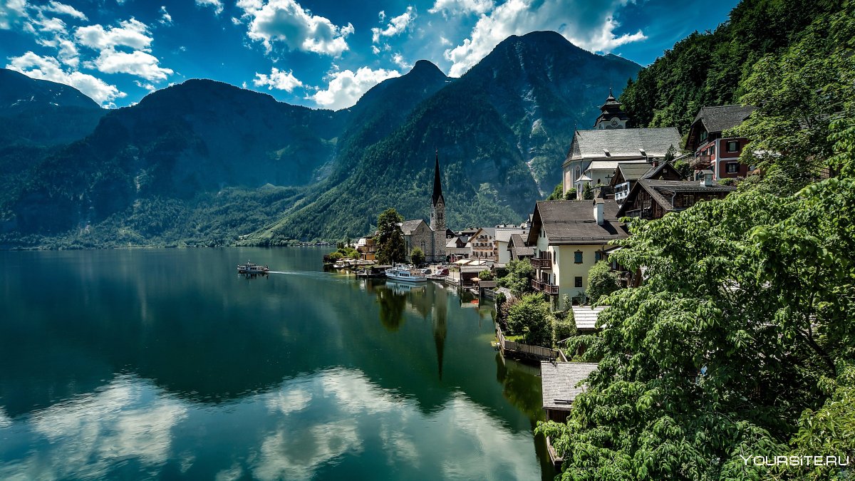 Австрия Халльштатт горы озеро Lake Hallstatt Альпы