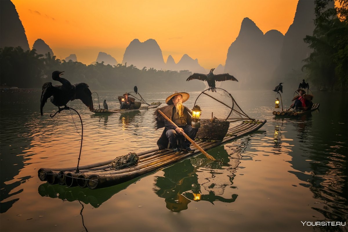 Пейзаж Китай рыбаки