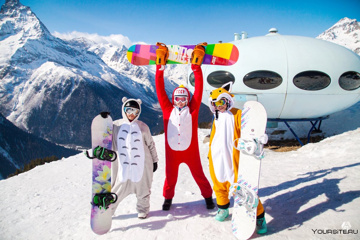 Красная Поляна зима сноубордисты