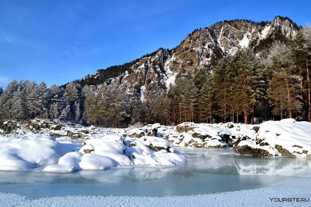 Природа горного Алтая зимой Катунь