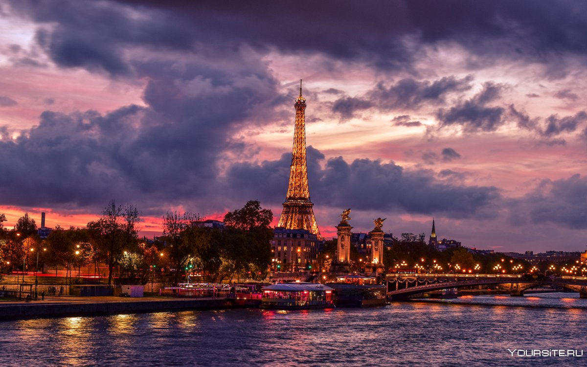 Вечерний Париж Эйфелева башня