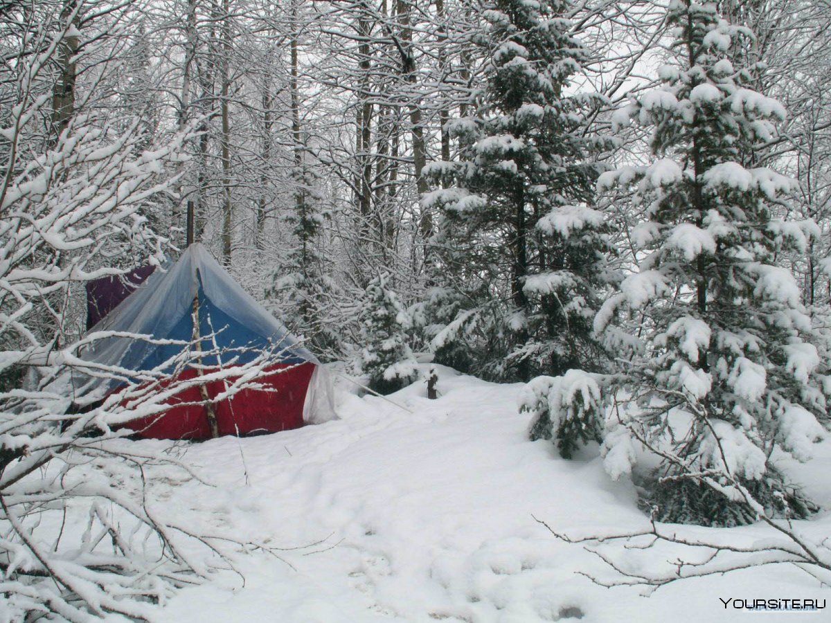 Заснеженная палатка на севере
