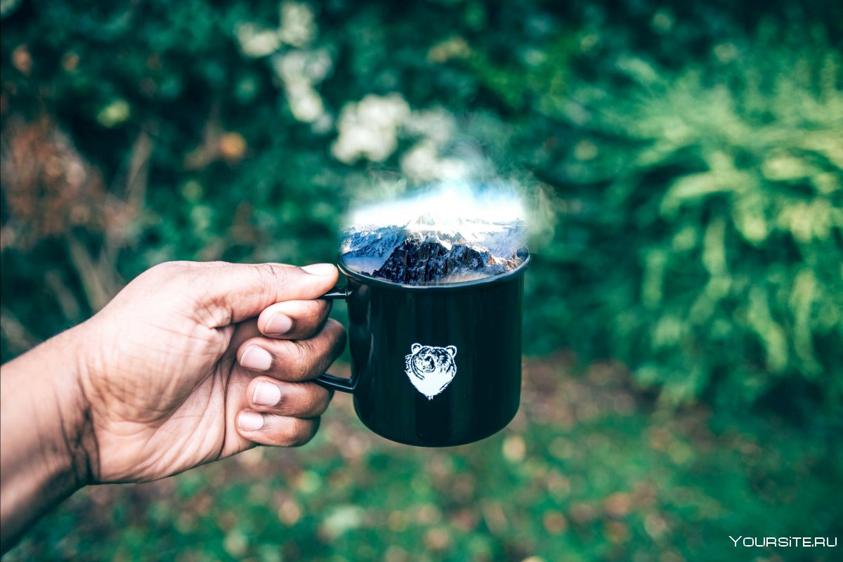 Кружка кофе в лесу
