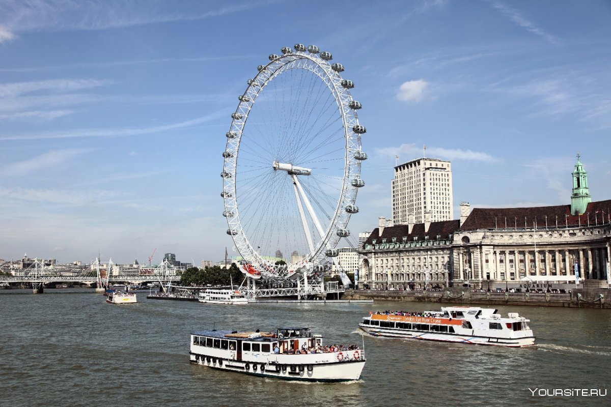 Лондон колесо обозрения с реки Темзы