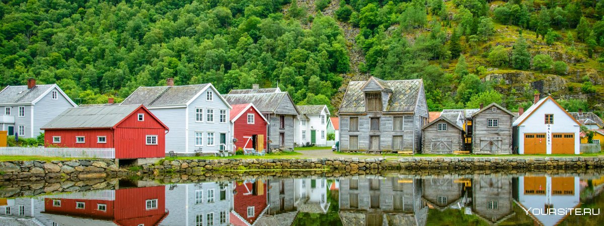 Норвегия домики в фьордах залив