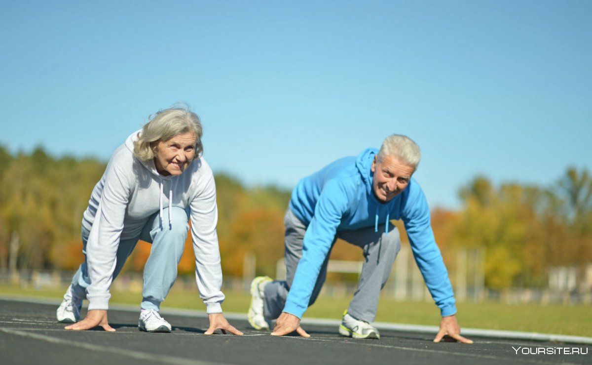 Пожилые люди занимаются спортом