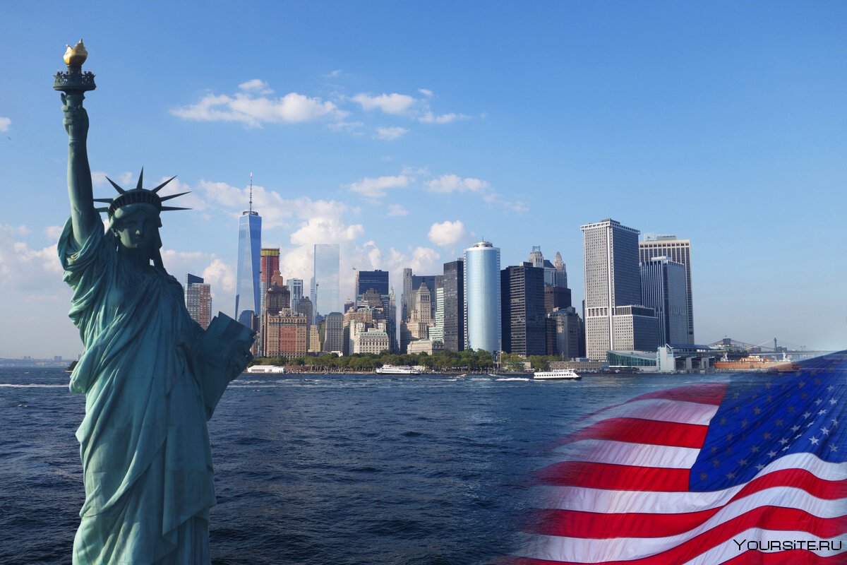 Нью Йорк статуя свободы флаг