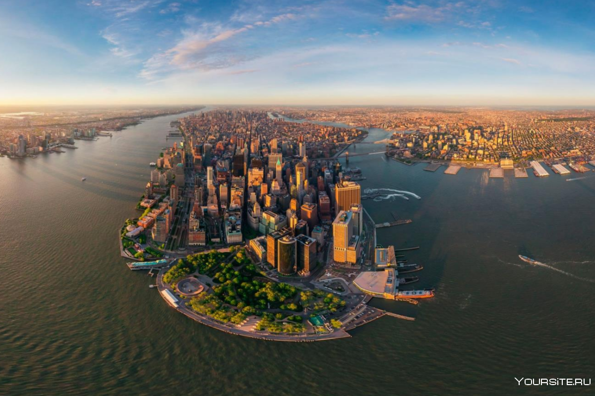 Манхэттен остров в Нью-Йорке вид сверху